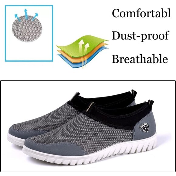 Men's Black Breathable Casual Loafers Mesh Summer Lightweight Slip-on Shoes - Picture 3 of 6